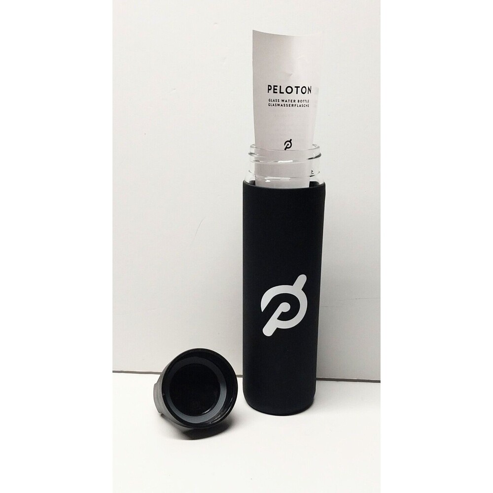 NEW Peloton Glass Water Bottle 16 Oz Black Silicon Protector Exercise Workout